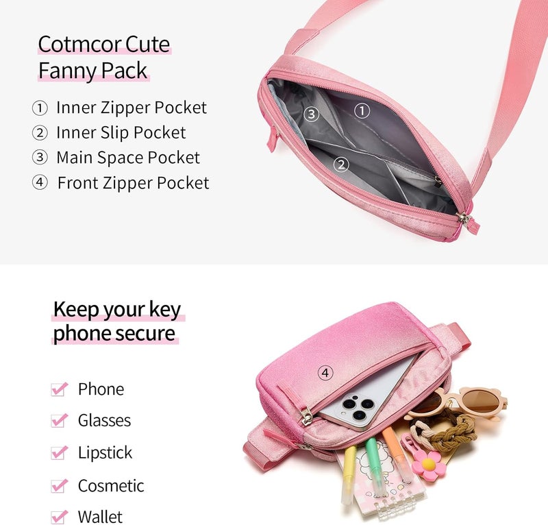 cotmcor Store Valentines Day Gifts for Kids: Fanny Pack Birthday Gift for 5 6 7 8 9 10 11 12 Year Old Teen Girls, Preppy Cute Trendy Stuff Colorblock Crossbody Bag Adjustable Belt Bags for Travel Outdoor - Image 4